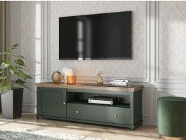 Meuble tv-hifi EVOCO 1 porte 1 tiroir chêne ribbec/vert
