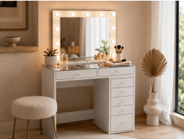 Coiffeuse JESSIE DELUXE 7 tiroirs blanc