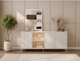 Buffet/bahut LIKA 4 portes 195 cm blanc/chêne Vincenza