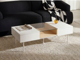 Table basse LIKA 2 tiroirs blanc/chêne Vincenza