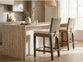 Tabouret de bar BARRY rotin gris/brun avec coussin