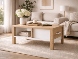 Table basse OLIANNE 90 cm chêne naturel/blanc