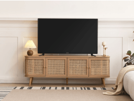 Meuble tv-hifi CARAMELLO 4 portes chêne brun/rotin