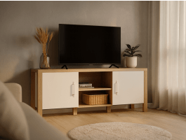 Meuble tv-hifi OLIANNE 2 portes chêne naturel/blanc