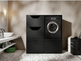 Meuble WASHING 1 machine avec armoire linge noir