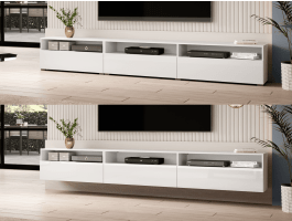 Meuble tv-hifi BABEL II 3 portes 3 niches blanc/blanc laqué