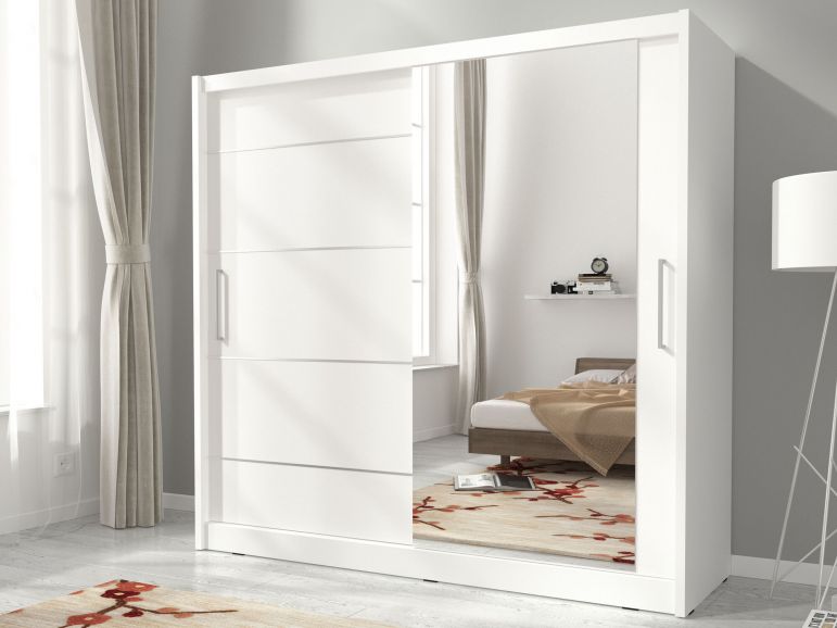 Armoire MADJER 2 portes coulissantes 200 cm blanc avec miroir