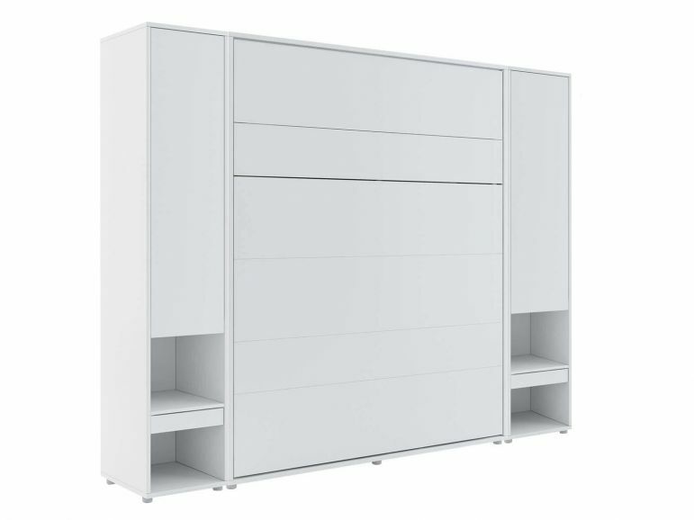 Lit armoire escamotable verticale 160 x 200 cm blanc avec matelas