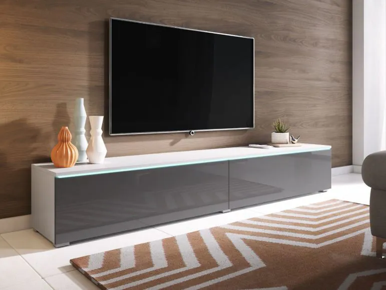 Meuble TV LED 180 Cm Gris Béton - Avec Rangements Et éclairage RGB, Support 70 Kg - 10