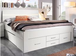 Lit SCARLETT 140x200 cm blanc avec six tiroirs avec tête de lit avec led