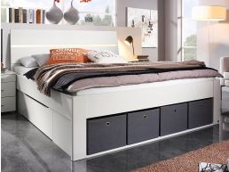 Lit SCARLETT 140x200 cm blanc avec caisses de rangement avec tête de lit led