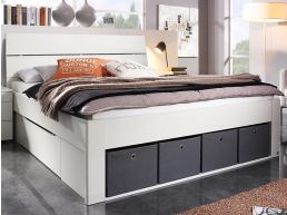Lit SCARLETT 140x200 cm blanc avec caisses de rangement avec tête de lit sans led