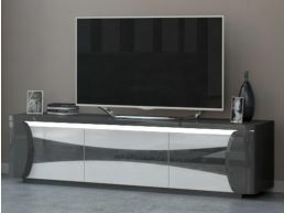 Meuble tv-hifi TIA 3 portes gris laqué/blanc laqué