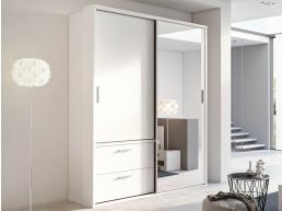 Armoire ARTENO 2 portes coulissantes 2 tiroirs blanc avec miroir
