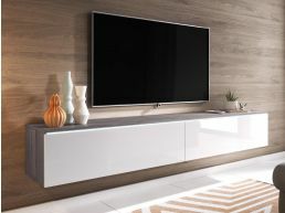 Meuble tv-hifi DUBAI 2 portes battantes 180 cm pin bodega/blanc brillant sans led