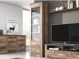 Vitrine LARZAC 1 porte noyer satiné/effet boisé avec led