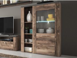 Commode haute LARZAC 1 porte noyer satiné/effet boisé