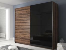 Armoire GALACTIC 2 portes 220 cm noir brillant/chêne monastère