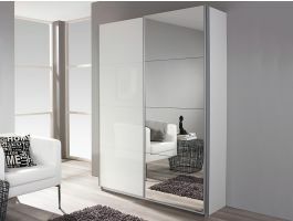 Armoire MINOTOR 2 portes coulissantes 137 cm avec miroir blanc