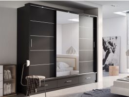 Armoire ARTEMIS 3 portes 3 tiroirs noir avec miroir