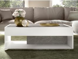 Table basse MIRAS 120 cm blanc brillant/marbre gris