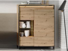 Vitrine QUANTINO 2 portes 140 cm chêne artisan/noir avec led