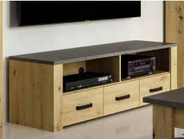Meuble TV XELA 3 tiroirs chêne artisan/gris