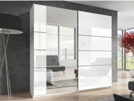 Armoire BLURRY 2 portes coulissantes 200 cm blanc/blanc laqué avec miroir