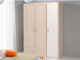 Armoire CARL 3 portes et 1 tiroirs acacia fumé/blanc