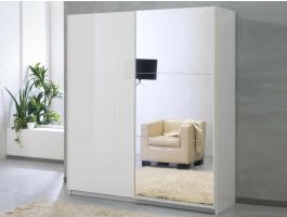 Armoire SALSA blanc laqué 2 portes coulissantes 180 cm portes blanc laqué/miroir