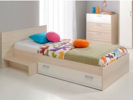 Lit deluxe CARL 90x190 cm acacia fumé/blanc