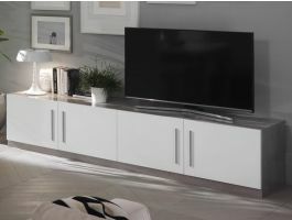 Meuble tv-hifi GRENADE 4 portes marbre laqué/blanc laqué