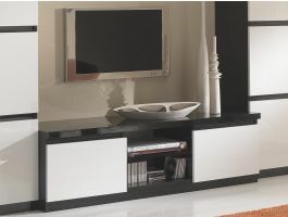 Meuble tv-hifi ROMEO 2 portes noir laque/blanc laque