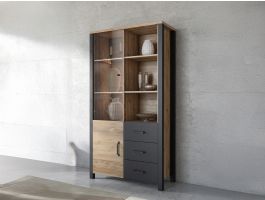 Vitrine OLIANNE 2 portes 3 tiroirs épicéa appenzeller/noir