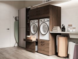 Meuble WASHING 2 machines côte à côte LARGE noyer