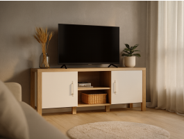 Meuble tv-hifi OLIANNE 2 portes chêne naturel/blanc