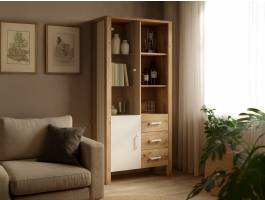 Vitrine OLIANNE 2 portes 3 tiroirs chêne naturel/blanc