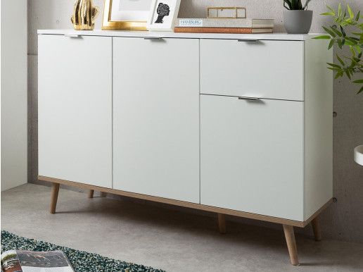 Commode GUTENBERG 3 portes 1 tiroir blanc/chêne sonoma