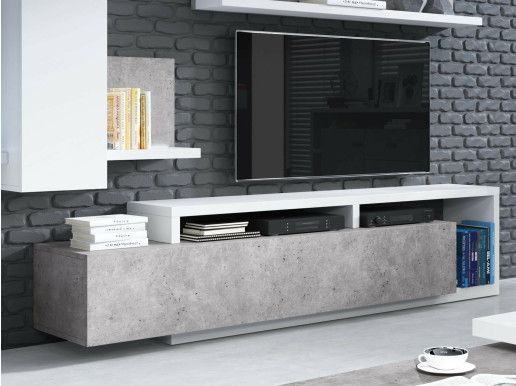 Meuble tv-hifi BOTSWANA 2 tiroirs blanc/béton