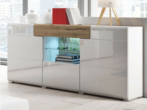 Buffet/bahut TORERO 3 portes 1 tiroir sanremo/blanc laqué