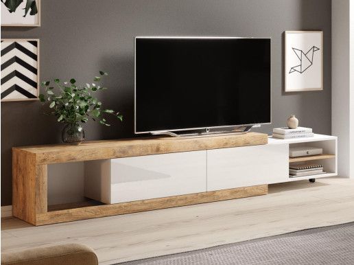 Meuble tv-hifi SINO 2 portes chêne/blanc laqué