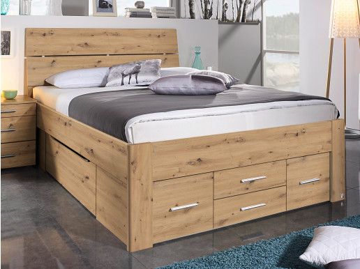 Lit SCARLETT 140x200 cm chêne artisan avec six tiroirs avec tête de lit