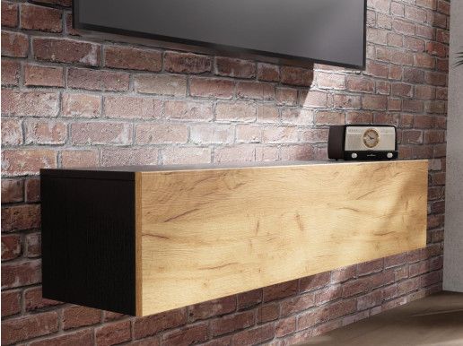 Meuble tv-hifi KINGSTON 1 porte battante 140 cm chêne noir/chêne doré 