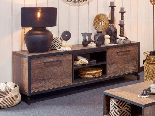 Meuble tv-hifi KUTINA 2 portes bois navire noir