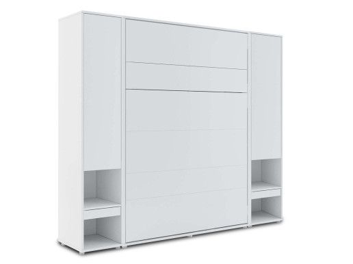 Lit mural escamotable CONCEPTION PRO 140x200 cm blanc mat (vertical) avec armoires et matelas