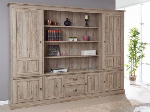 Armoire YORKO 6 portes 2 tiroirs chêne cristal clair