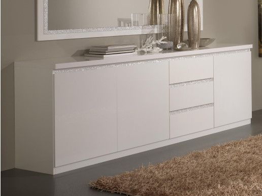 Buffet/bahut REBECCA 3 portes et 3 tiroirs blanc laque