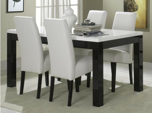 Table repas ROMEO 160 noir laque/blanc laque