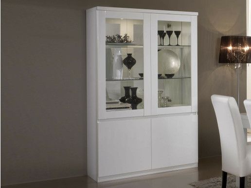 Vitrine ROMEO 4 portes blanc laque avec led