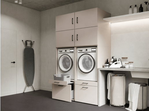 Meuble WASHING 2 machines côte à côte cachemire avec 4 surmeubles